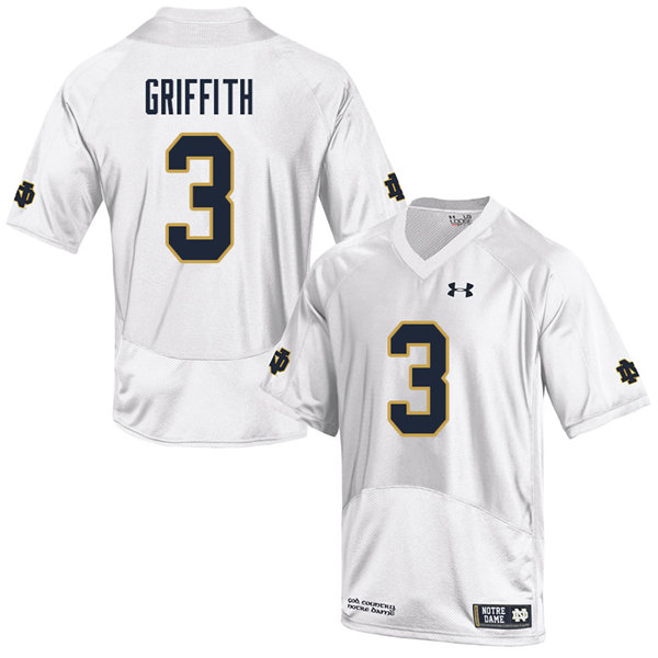 Men's NCAA Notre Dame Fighting Irish #3 Houston Griffith Stitched College Under Armour Authentic White Big & Tall Football Jersey SQ10Q30SU